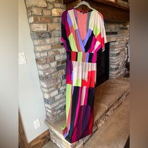 Multi-colored short sleeved maxi dress
